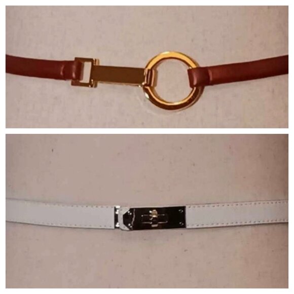 2 Belts Linda Allard Ellen Tracy Bronze Gold Leather & Unbranded White Silver - Picture 1 of 16